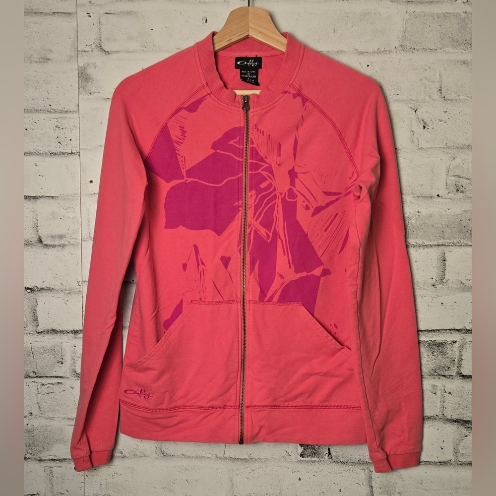 Oakley Zip Up Hoodie Womens Medium Pink Athletic Sweatshirt
